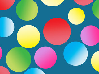 The background is full of bright colorful circles in various sizes and color gradients, creating a dynamic abstract pattern.