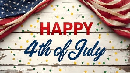 Happy 4th of July! Patriotic Celebration, flag on wooden table, Happy independence day.