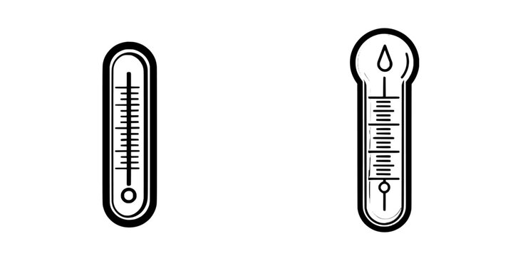 Icon for temperature and health measurement represented by a thermometer, designed in modern black and white style with copy space