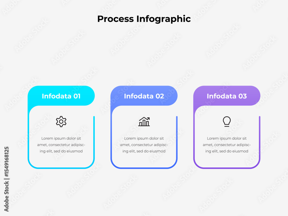 Poster colorful process infographic featuring three editable steps with icons and descriptions