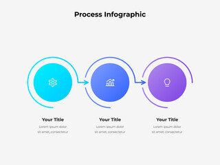 Process Workflow Infographic with Three Circular Steps and Progress Arrows