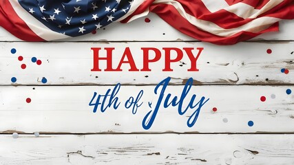 Happy 4th of July! Patriotic Celebration, flag on wooden table, Happy independence day.