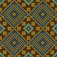 .Geometric square shape in horizontal seamless embroidery pattern.