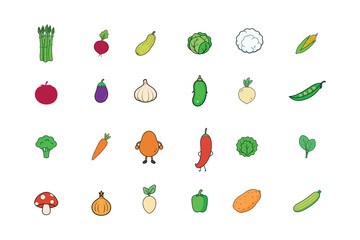 Vector art of colorful vegetable icons isolated on white background