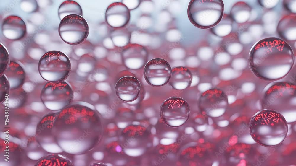 Wall mural floating transparent spheres with red particle reflections