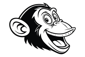 A cheerful monkey face in black and white shows its teeth and tongue