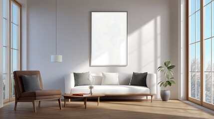 A2 Poster Frame Mockup in Scandinavian Living Room with Natural Light