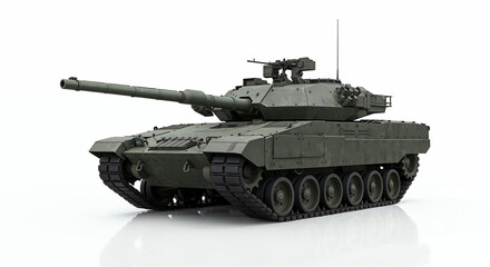 Fototapeta premium Low-profile armored tank destroyer with large cannon on white background, high-detail product shot.