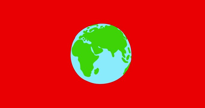Earth globe flat doodle 2d design redbox. Earth day cartoon animation. Hand drawn illustration video motion design explainer style animated. Modern business education red screen 4k movie.