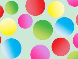The background is full of bright colorful circles in various sizes and color gradients, creating a dynamic abstract pattern.
