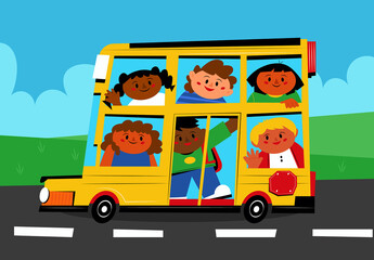 Yellow Mid Century Back to School Full Set Illustration