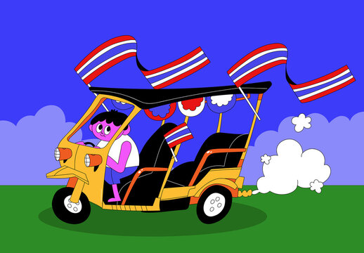 Red Quirky Thailand Independence Day Full Set Illustration