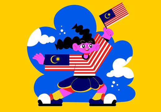 Yellow Flat Malaysia Independence Day Full Set Illustration