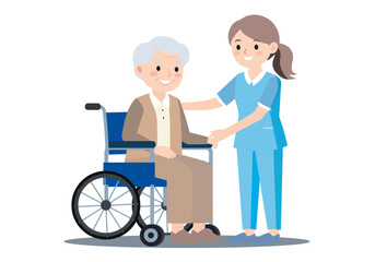 023.010.A nurse comforting an elderly patient with a smile illustration Vector style