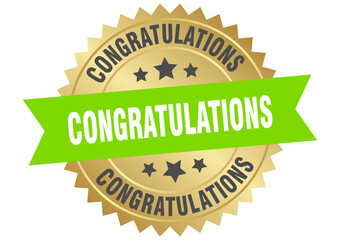 congratulations. congratulations round green and gold label isolated on transparent background