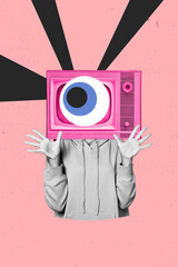 Trendy art creative vertical photo collage of anonym girl guy instead head eyeball stare social...