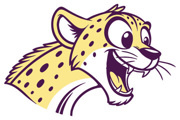 Animated cheetah head displays a big smile with visible teeth on the isolated background