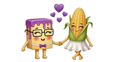 Isolated Cute food couple in love