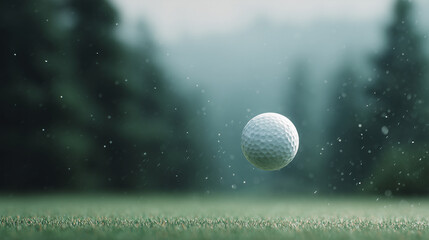 Golf Ball Mid-Air with Rain Droplets