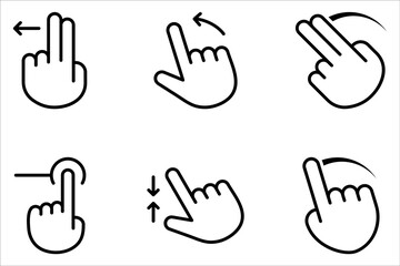 Swipe icons set. Hands button icons on white background