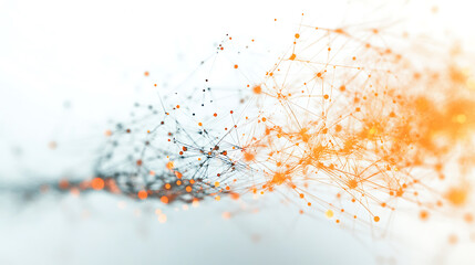 Abstract Network of Connected Orange and Black Dots Forming a Dynamic Structure