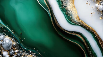 Obraz premium A captivating piece of fluid art featuring rich green and gold patterns, showcasing an elegant blend of colors and textures that creates a sense of luxury and sophistication.
