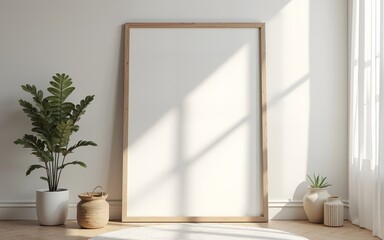 Frame mockup, ISO A paper size. Living room wall poster mockup. Interior mockup with house background. Modern interior design. 3D render. High quality