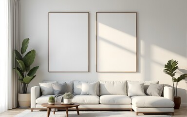 Frame mockup, ISO A paper size. Living room wall poster mockup. Interior mockup with house background. Modern interior design. 3D render. High quality