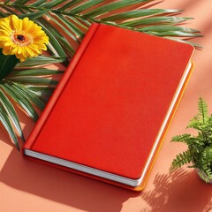 Elegant Red Hardcover Book Mockup on Pink Background