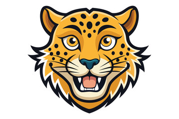 Cartoon cheetah head with an open mouth looks friendly on a white background