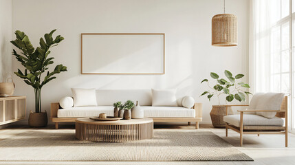 Scandinavian-Style Living Room Interior with Wooden Furniture and Natural Light