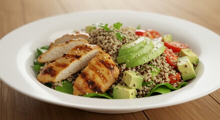 Savor the vibrant flavors of this healthy grilled chicken and quinoa salad, a delightful blend of textures and tastes perfect for a light yet satisfying meal.