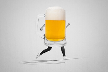 Pop 3d zine full art collage of anonym human instead body beer glass beverage alcohol occasion bar...