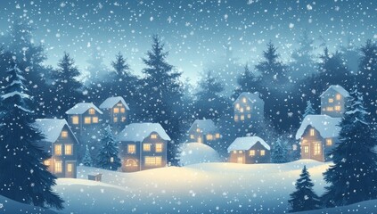 Naklejka premium A winter night village scene with snow