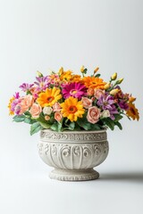 French style carved stone pot flowers decor vase.