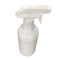White plastic spray bottle with a trigger nozzle, designed for dispensing liquids in a fine mist or...