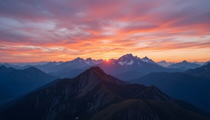 Obraz premium Original name(s): Mountain peaks seen from above at sunset.png