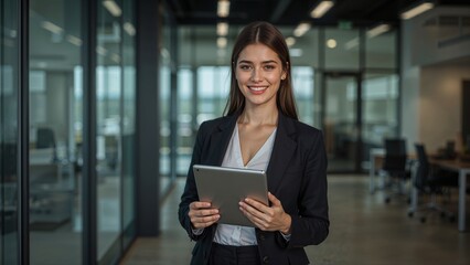Fototapeta premium Young Businesswoman Holding Tablet - Young woman with tablet
