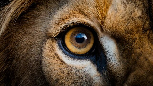 Intense Close-Up of Lion Eye and Fur