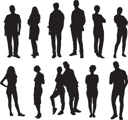 Silhouette People Set, Isolated on White Background, Vector
