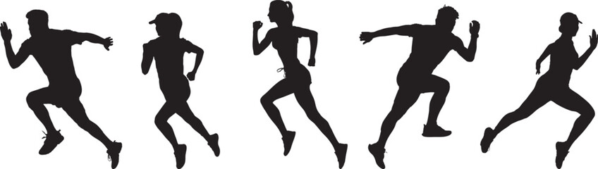 Running Silhouettes, Vector Illustration on White Background