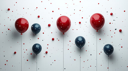 USA themed balloons decorated with stars and stripes floating on clean white background, perfect for Independence Day celebration, patriotic parties, or Memorial Day designs