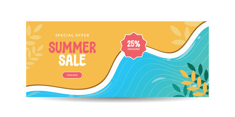 Summer season sale banner, Offer banner design template for summer sale, web banner design layout, Hot summer sale web banner design.