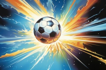 Fototapeta premium Flying soccer ball football outdoors sports.