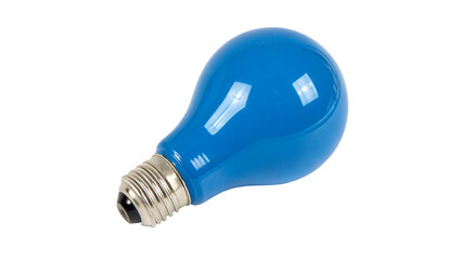 Vividly tinted blue light bulb isolated on transparent background 