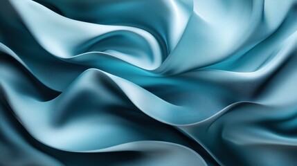 Obraz premium A luxurious piece of soft blue satin fabric gracefully flows in beautiful waves and folds, conveying a sense of elegance and smoothness through its delicate textures.