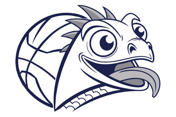 Cartoon dragon head with basketball element looks playful and ready for some sports action