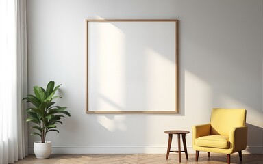 Frame mockup, ISO A paper size. Living room wall poster mockup. Interior mockup with house background. Modern interior design. 3D render. High quality