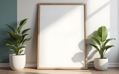 Frame mockup, ISO A paper size. Living room wall poster mockup. Interior mockup with house background. Modern interior design. 3D render. High quality