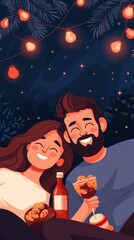 Cozy Evening with Friends Enjoying Snacks and Drinks Under Lights